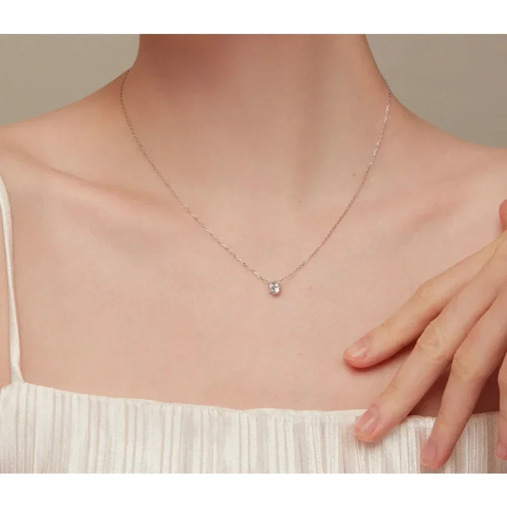 Gorgeous Shiny Choker - 925 Sterling Silver Geometric Cut Zircon Pendant Necklace