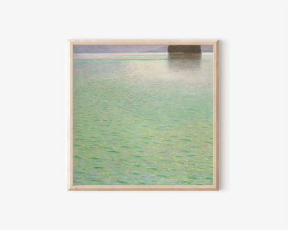 Gustav Klimt - Impression L'île sur l'Attersee : Scène paisible du lac vert