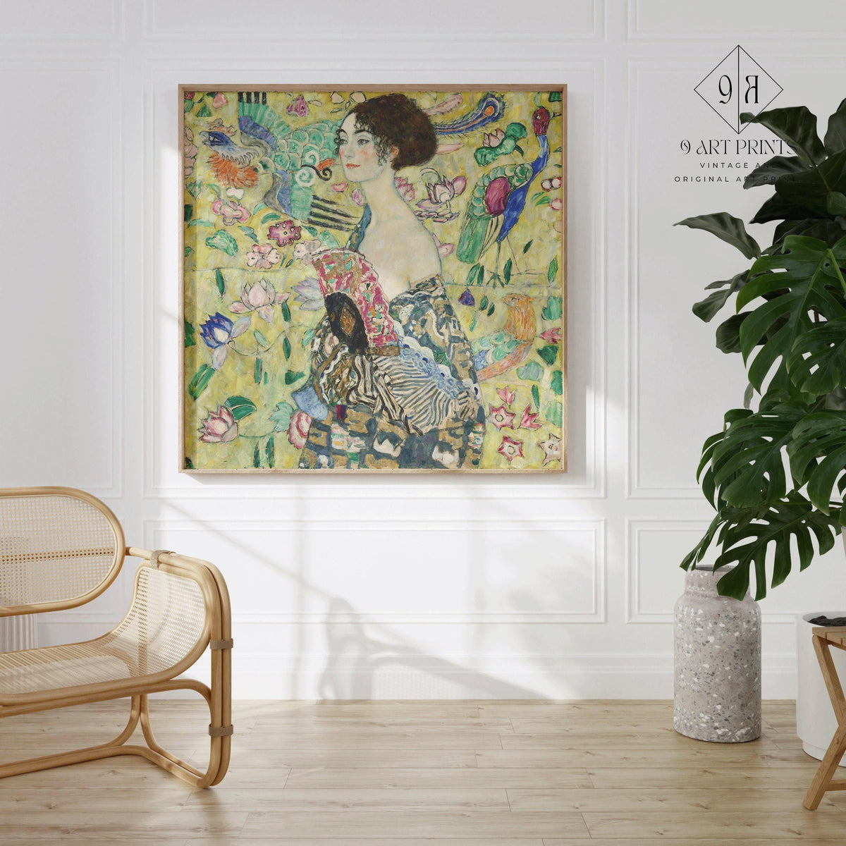 Gustav Klimt Lady With Fan Fine Art Print: Vintage Green Painting (1x1)