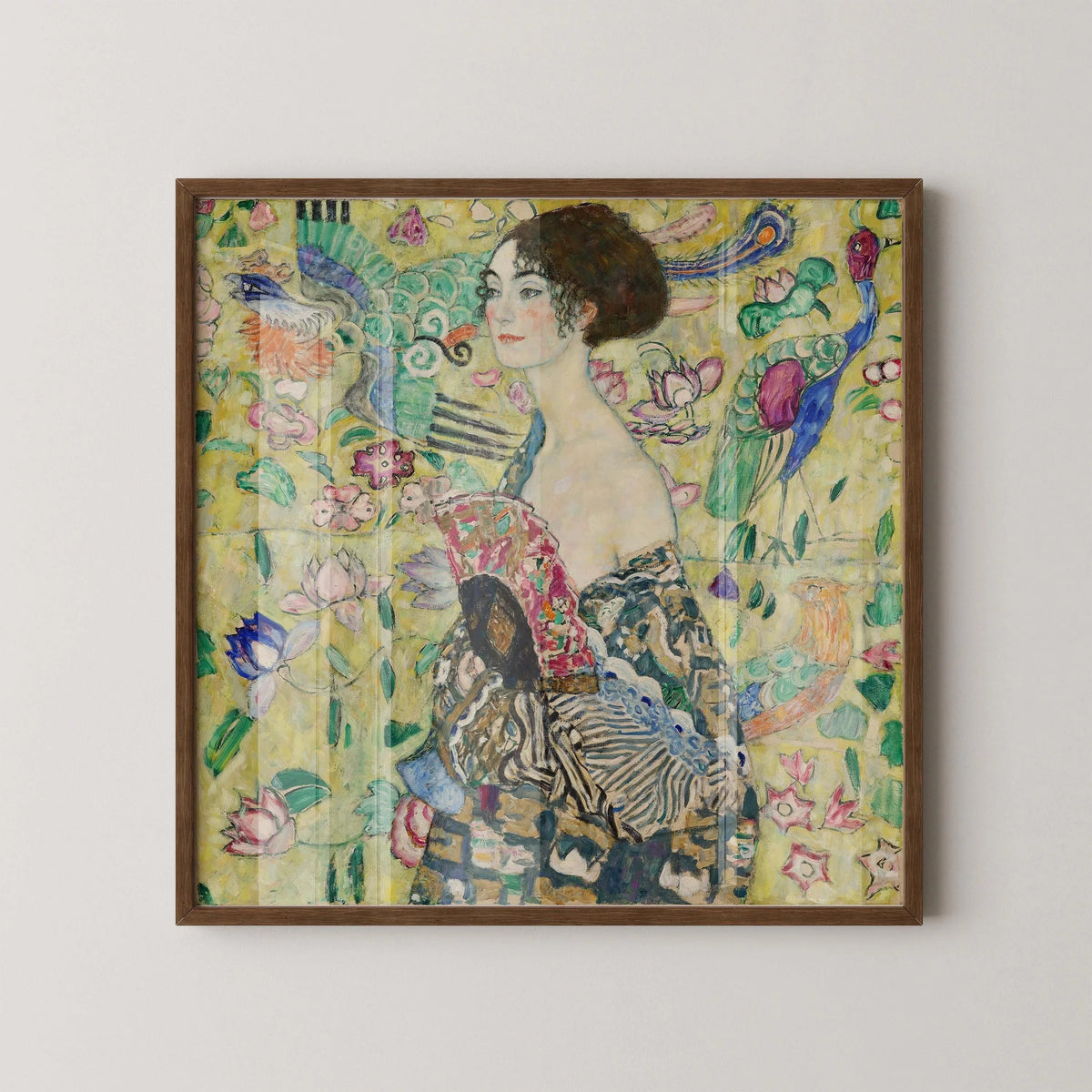Gustav Klimt Lady With Fan Fine Art Print: Vintage Green Painting (1x1)