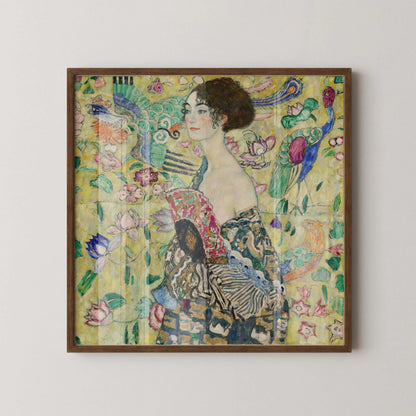 Gustav Klimt Lady With Fan Fine Art Print: Vintage Green Painting (1x1)