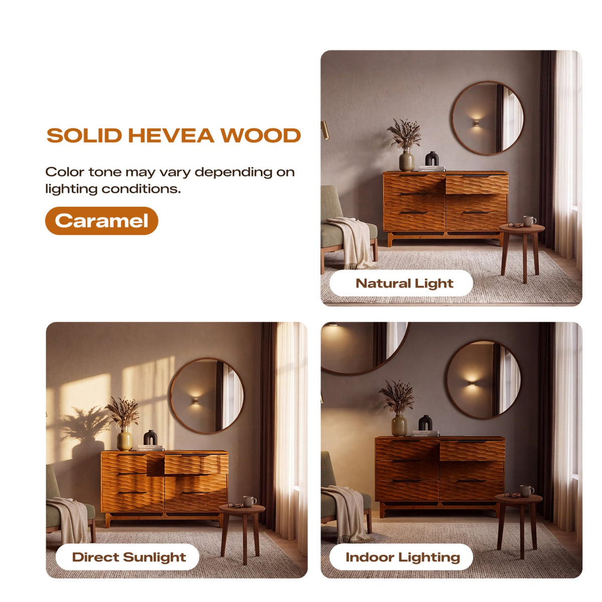 Elara Solid Wood Dresser with 6 Drawers