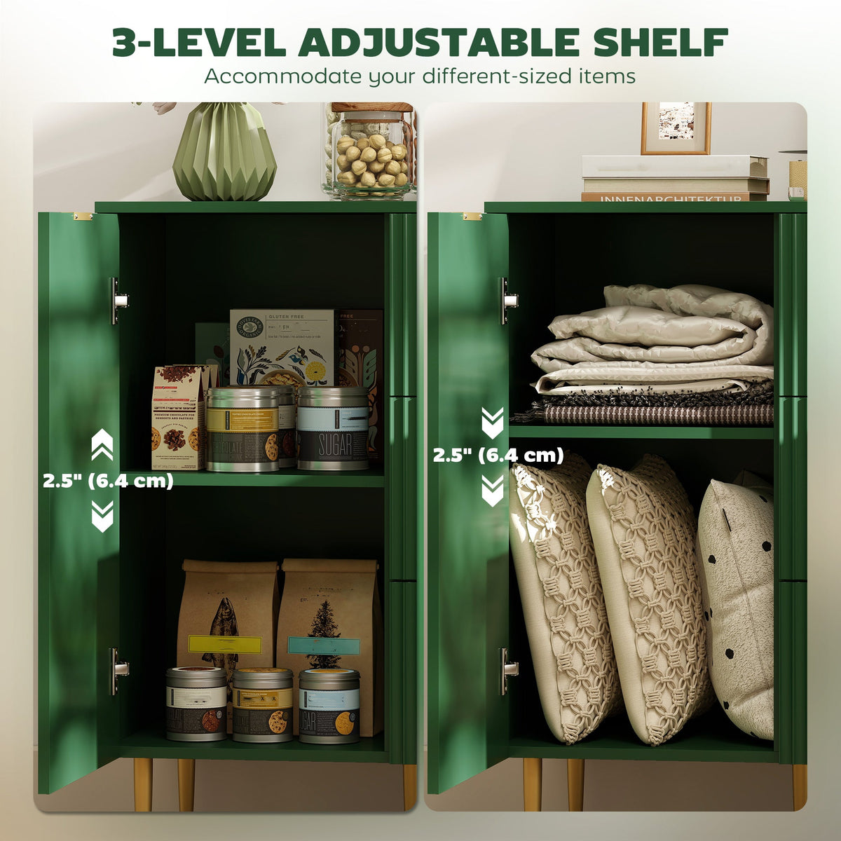 Ellis Modern Kitchen Buffet/Hallway Cabinet with 3 Drawers-Green