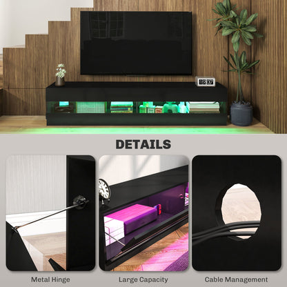 Meuble TV Hart lumineux pour téléviseurs jusqu'à 75" - Noir brillant