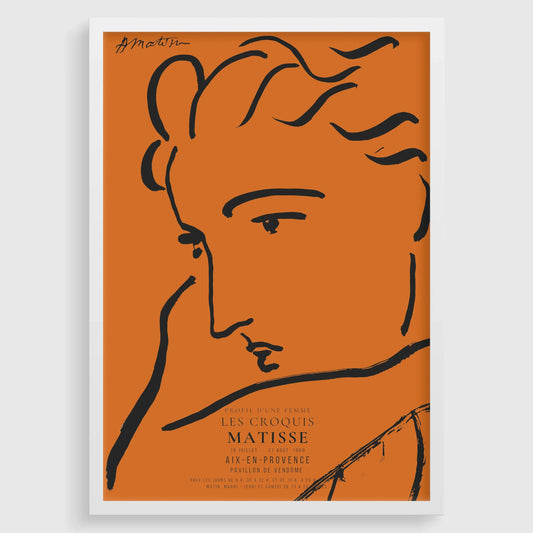 Henri Matisse - Profile of a Woman | Famous Sketch Art in Orange and Black (available handframed or unframed)