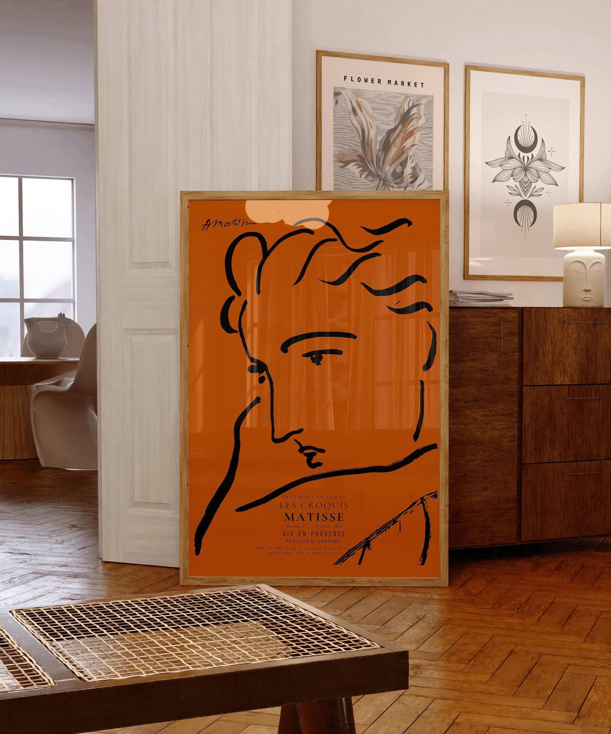Henri Matisse - Profile of a Woman | Famous Sketch Art in Orange and Black (available handframed or unframed)