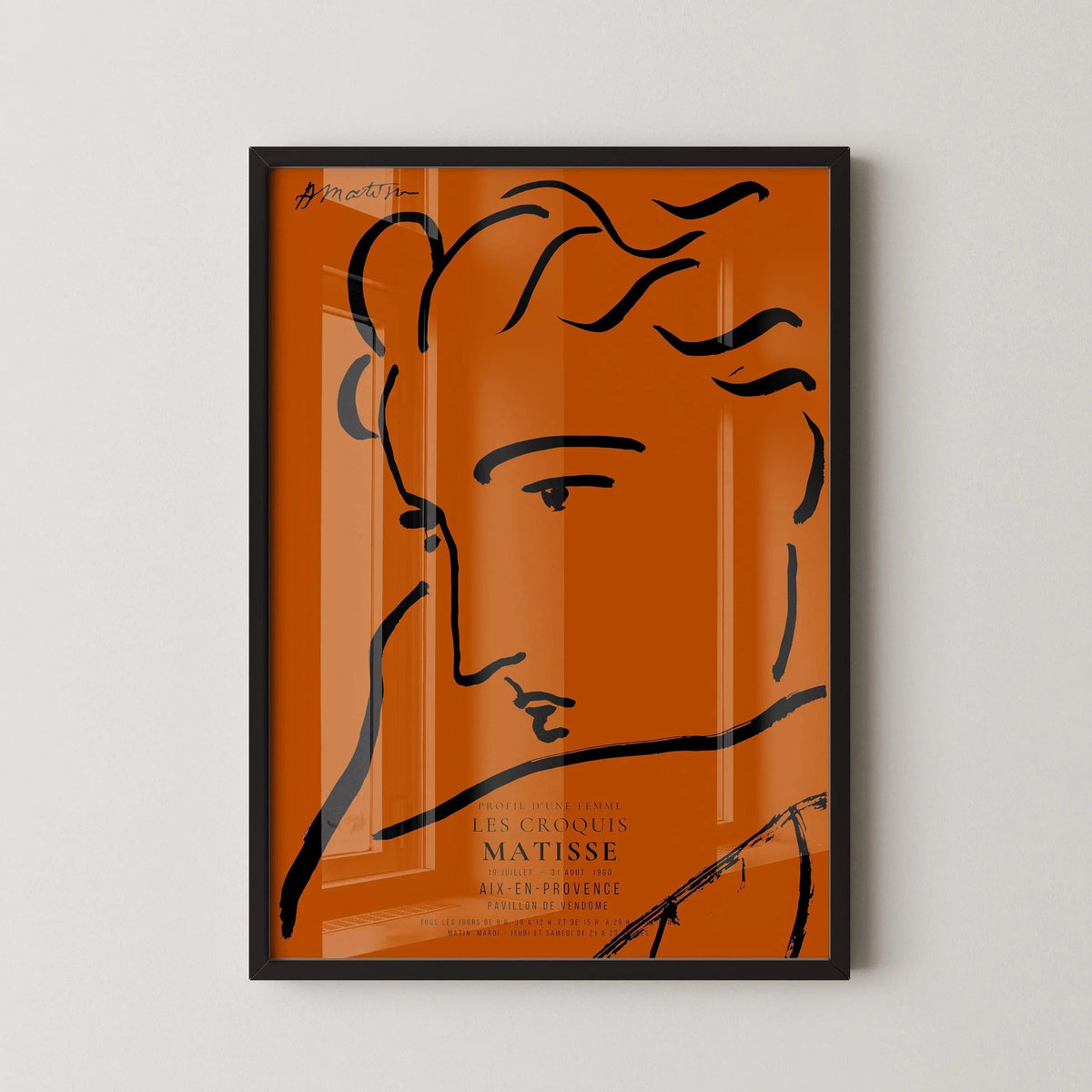 Henri Matisse - Profile of a Woman | Famous Sketch Art in Orange and Black (available handframed or unframed)