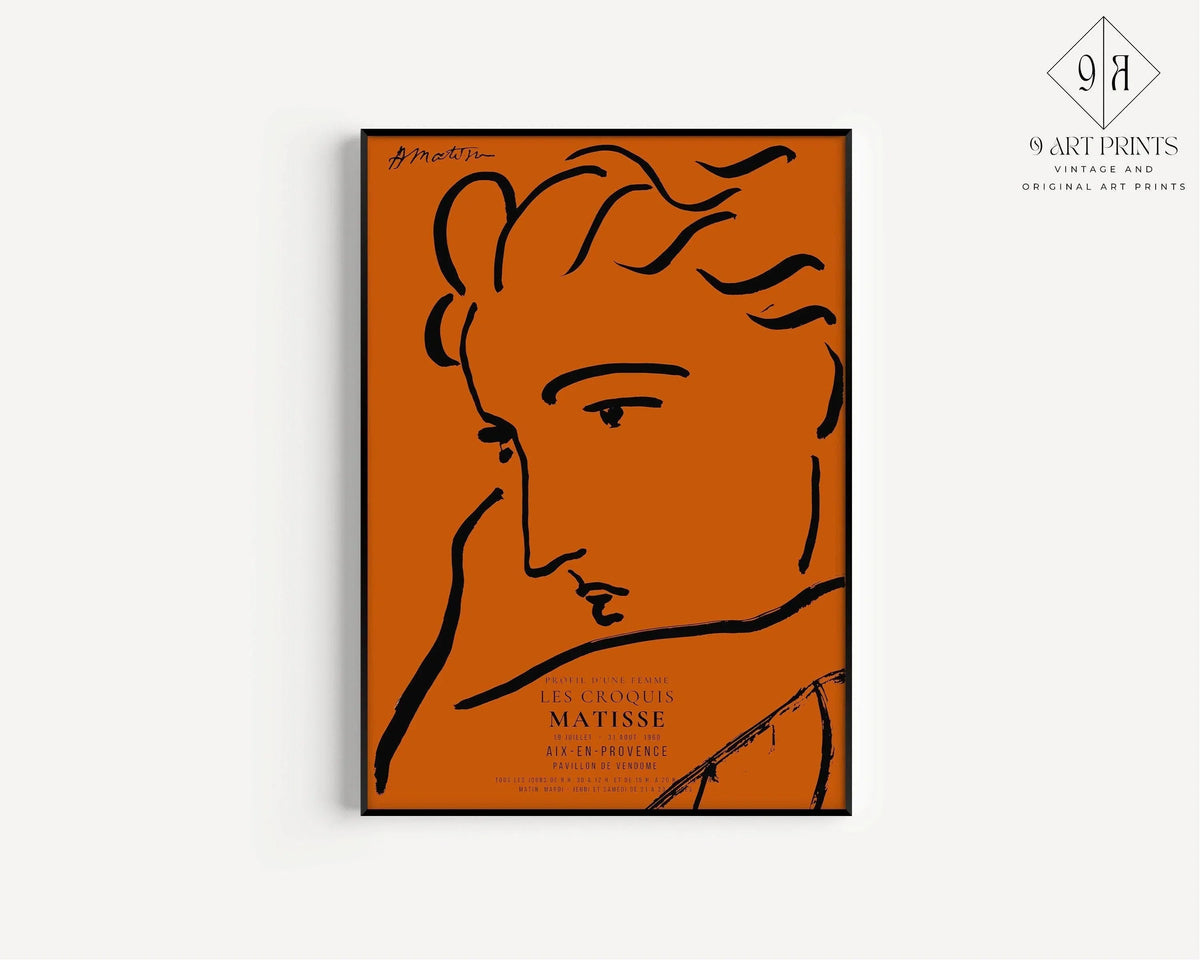 Henri Matisse - Profile of a Woman | Famous Sketch Art in Orange and Black (available handframed or unframed)