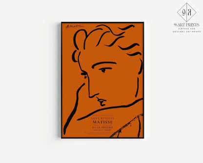 Henri Matisse - Profile of a Woman | Famous Sketch Art in Orange and Black (available handframed or unframed)
