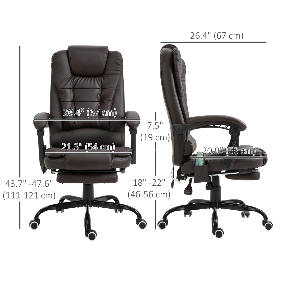 Chaise de bureau exécutive Declan avec massage à 7 points et fonctions d'inclinaison - Marron