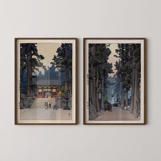 Hiroshi Yoshida Japanese Woodblock Print Set: Toshogu Shrine & Cryptomeria Avenue