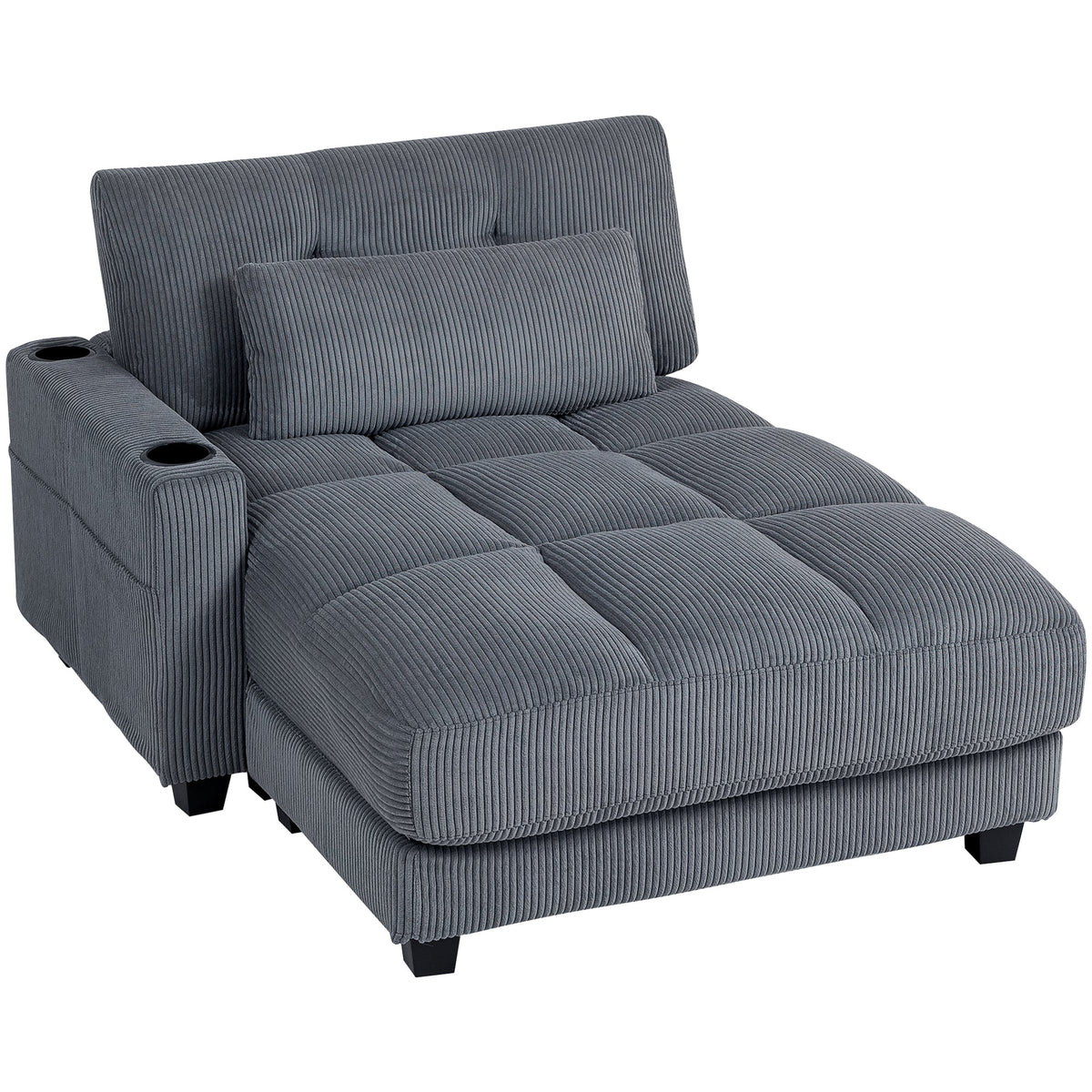 Andi Corduroy Chaise Lounger with 2 Cup Holders-Dark Grey