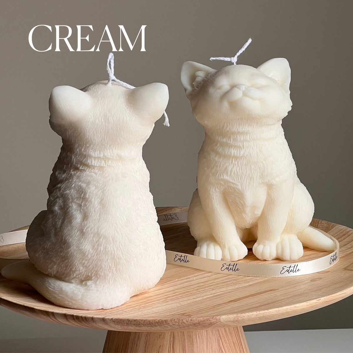 Bougie sculpturale en cire de soja faite à la main en forme de chat : Cadeau de bougie animale.