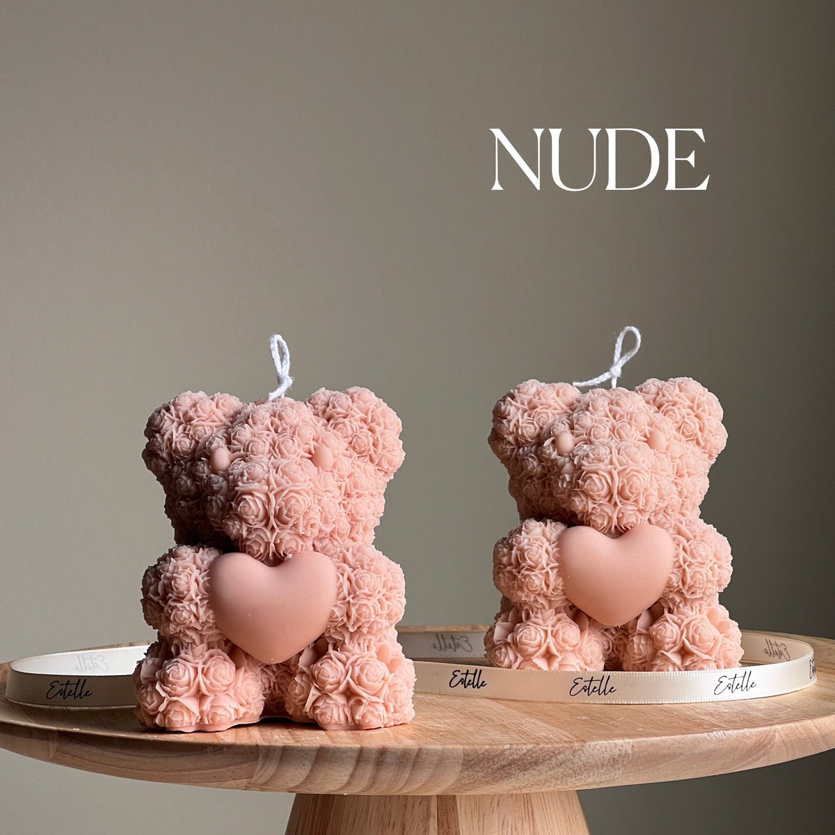 Bougie Cœur Ours en Peluche : Pilier Sculptural en Cire de Soja