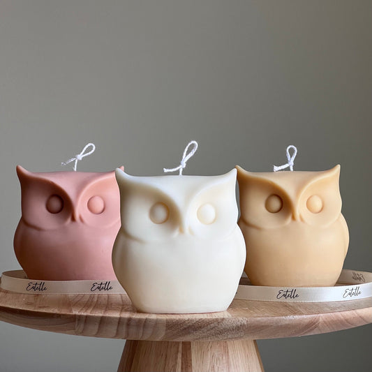 Bougie Chouette Sculpturale | Cire de Soja Végétalienne, Décoration d'Automne