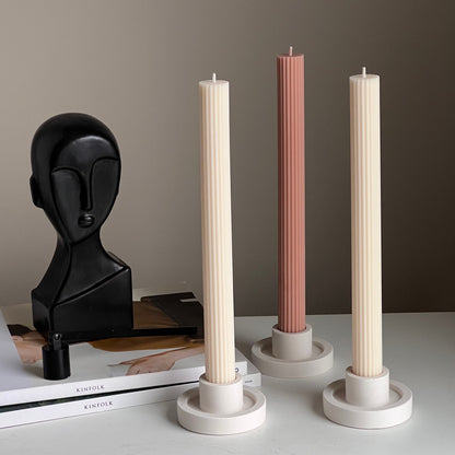 Ribbed Taper Candle: Handmade Soy Wax Pillar, Unscented