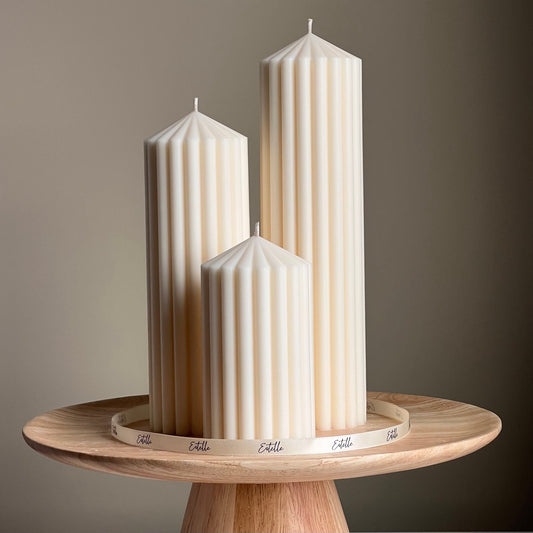 Trio de bougies piliers côtelées | Cire de soja végétalienne, Décoration esthétique