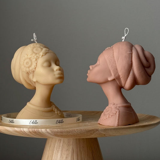 Bougie en cire de soja faite à la main, représentant une femme afro : Cadeau décoratif et sculptural pour la maison