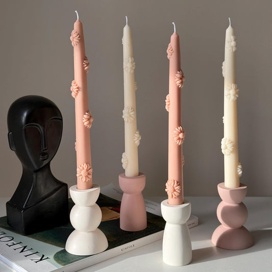 Bougie Pilier en Cire de Soja Faite Main avec Fleur : Bougie Décorative de Table