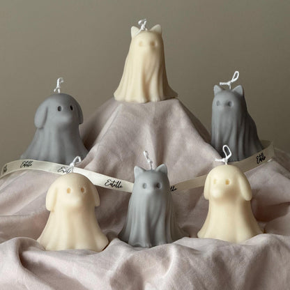 Halloween Cat Ghost Candle: Handmade Soy Wax Animal Gift