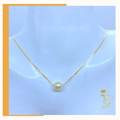 18K Real Gold White Pearl Earrings &amp; Necklace Set (18”)