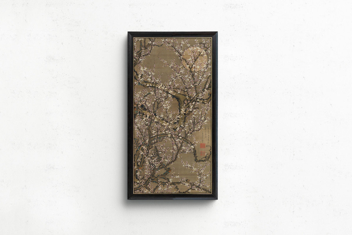 Jakuchu Ito White Plum Blossoms Giclee Print: Vintage Asian Botanical Art
