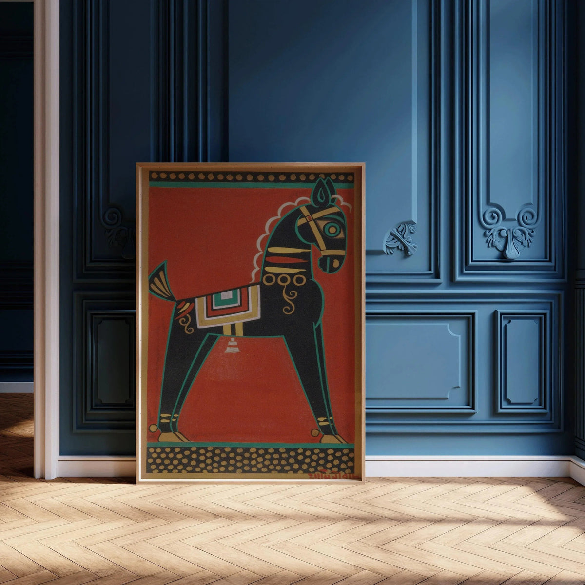 Jamini Roy - Black Horse (Kalo Ghora) | Bengali Art (available handframed or unframed)