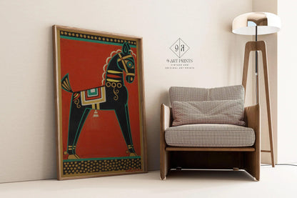 Jamini Roy - Black Horse (Kalo Ghora) | Bengali Art (available handframed or unframed)