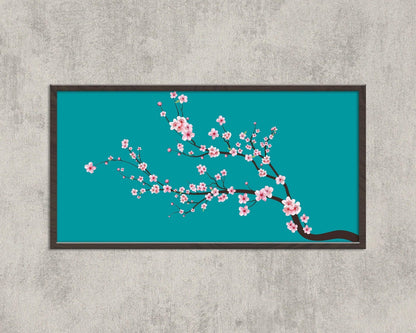 Impression d'art panoramique Fleur de cerisier : Sakura bleu sarcelle aigue-marine (2x1)