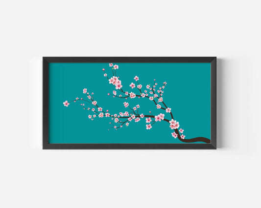 Impression d'art panoramique Fleur de cerisier : Sakura bleu sarcelle aigue-marine (2x1)