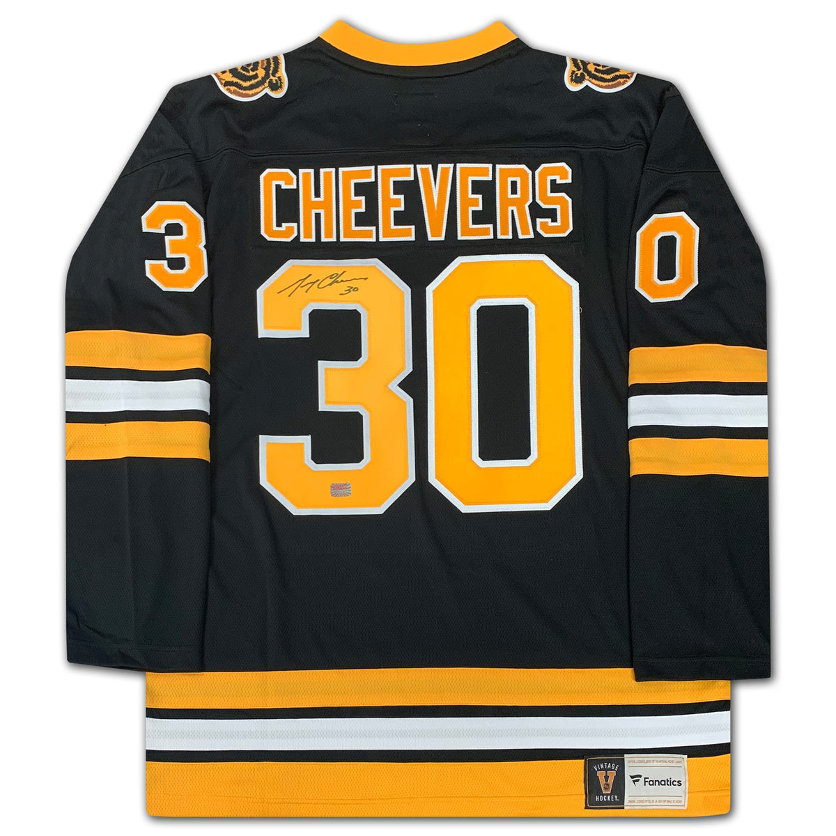 MAILLOT NOIR DES BRUINS DE BOSTON AUTOGRAPHIÉ PAR GERRY CHEEVERS