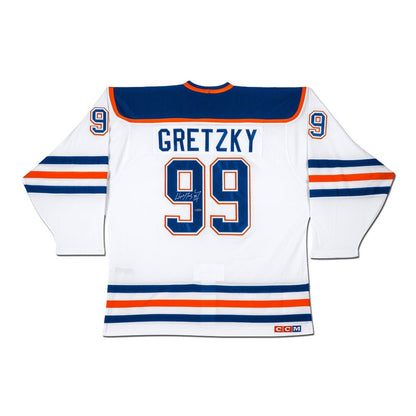 MAILLOT BLANC DES OILERS D'EDMONTON AUTOGRAPHIÉ PAR WAYNE GRETZKY – COA UDA – OBJET DE COLLECTION DE HOCKEY LNH SIGNÉ PAR THE GREAT ONE (TAILLE L OU XL)