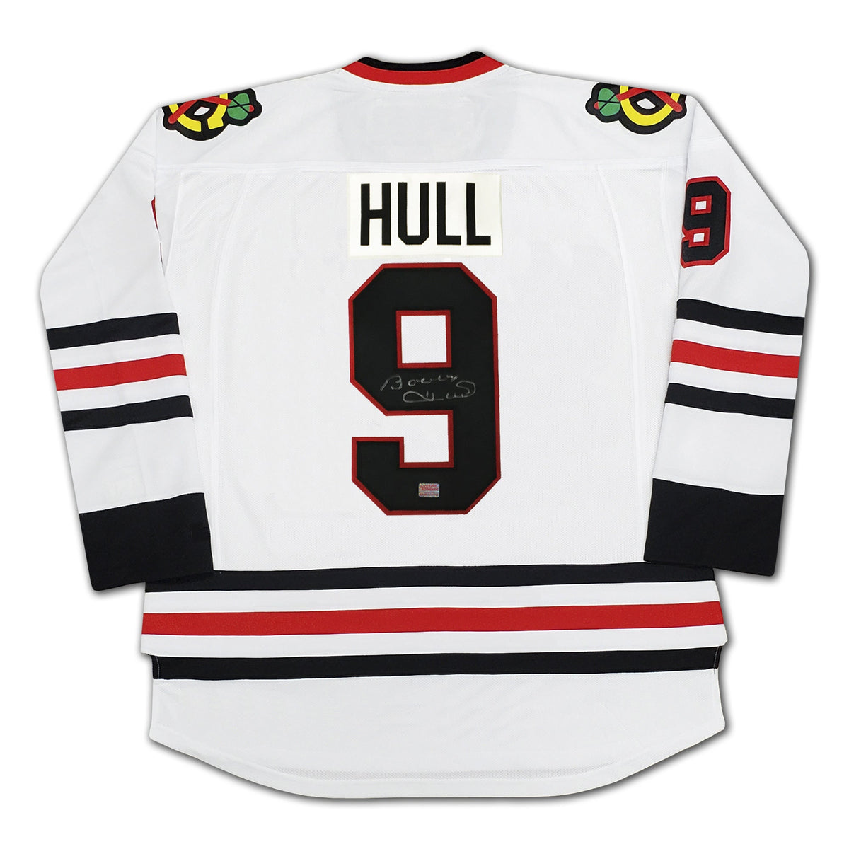 MAILLOT BLANC DES BLACKHAWKS DE CHICAGO, AUTOGRAPHIE PAR BOBBY HULL