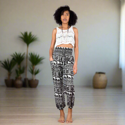 Black & White Elephant Bali Pants