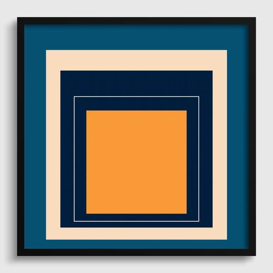 Josef Albers Inspired 'Metro' Giclee Print: Mid-Century Modern Art, Blue & Orange Homage to the Square