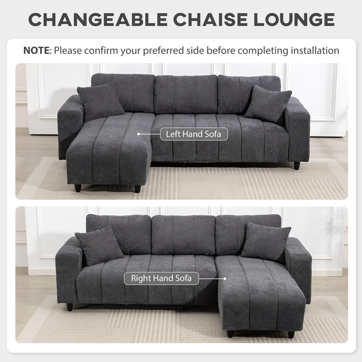 Wilshere Reversible Sectional with Changeable Chaise-Grey