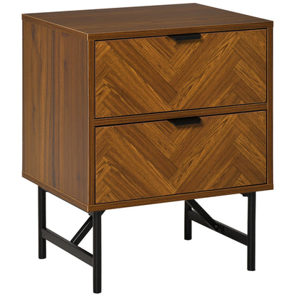 Erik Nightstand with 2 Drawers and Steel Legs-Walnut Brown