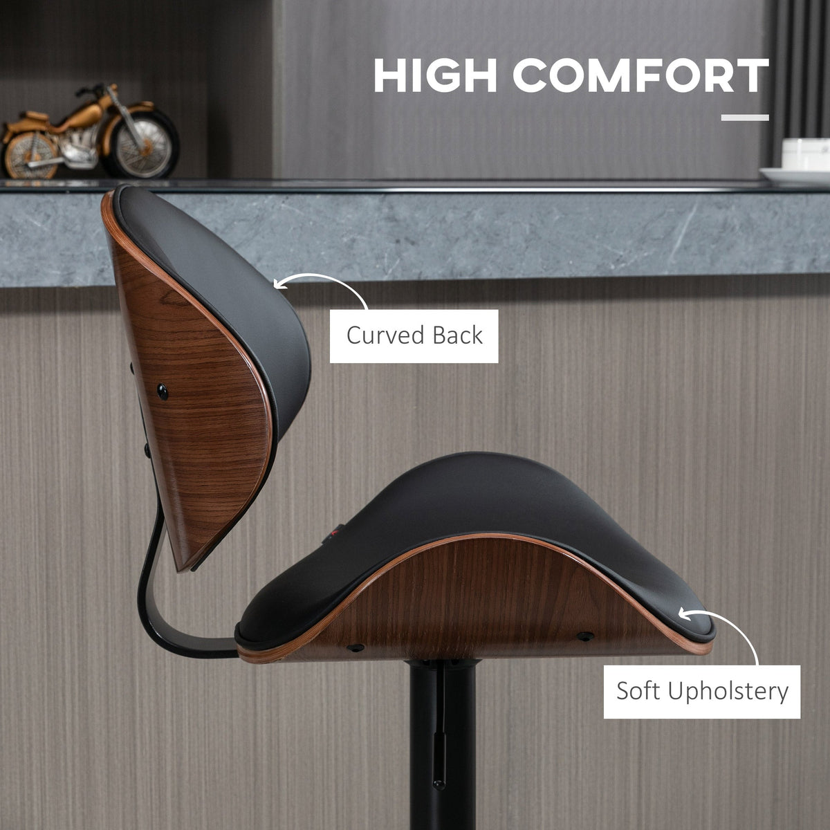 Alpine Modern Adjustable Counter/Bar Stools with Swivel Seat-Set of 2-Black