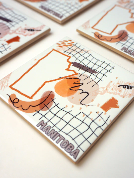 Sous-verre avec illustration linéaire du Manitoba
