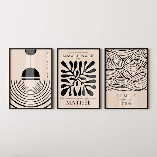 Matisse Bauhaus Japanese STATEMENT TRIO poster prints |  | Our Most Popular Neutral Set | available framed