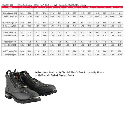 Milwaukee Leather Men's 6" Double Zip Lace Up Motorcycle Boots