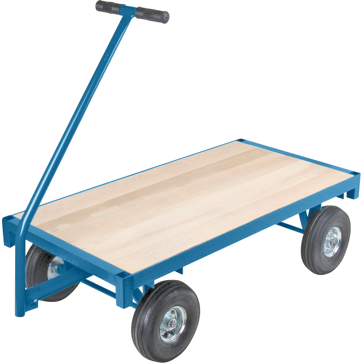 Chariots à plateau ergonomiques, 61 cm (24") L x 122 cm (48") l, poignée 114 cm (45"), capacité 454 kg (1000 lbs), diamètre des roues 25 cm (10"), roues pneumatiques