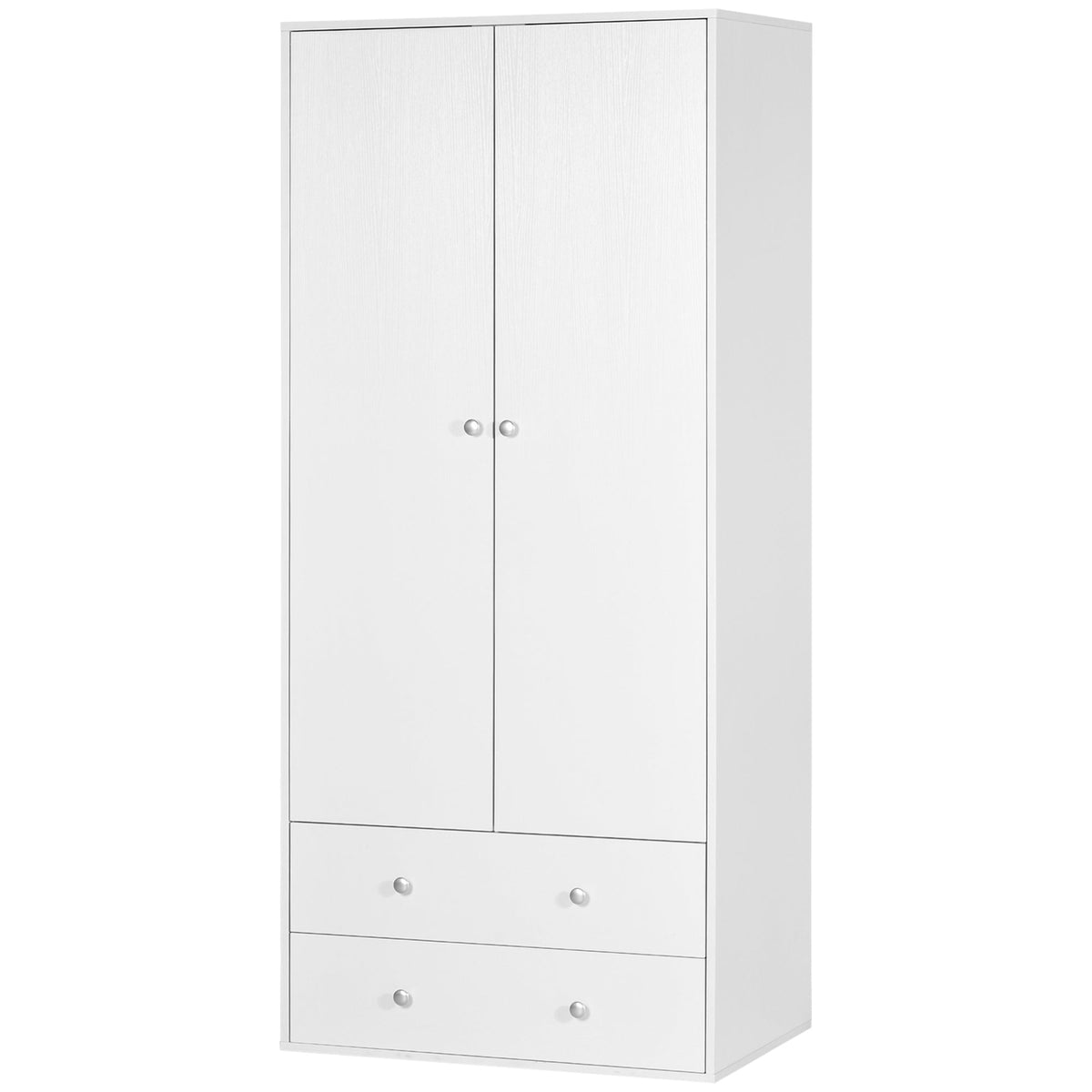 Armoire Briar moderne avec 2 tiroirs et tringle à vêtements - Blanc