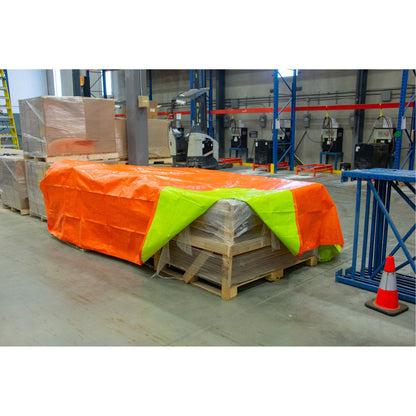Bâche tissée haute visibilité et ultra résistante, polyéthylène, vert/orange, 6,1 m x 9,1 m x 0,3 mm