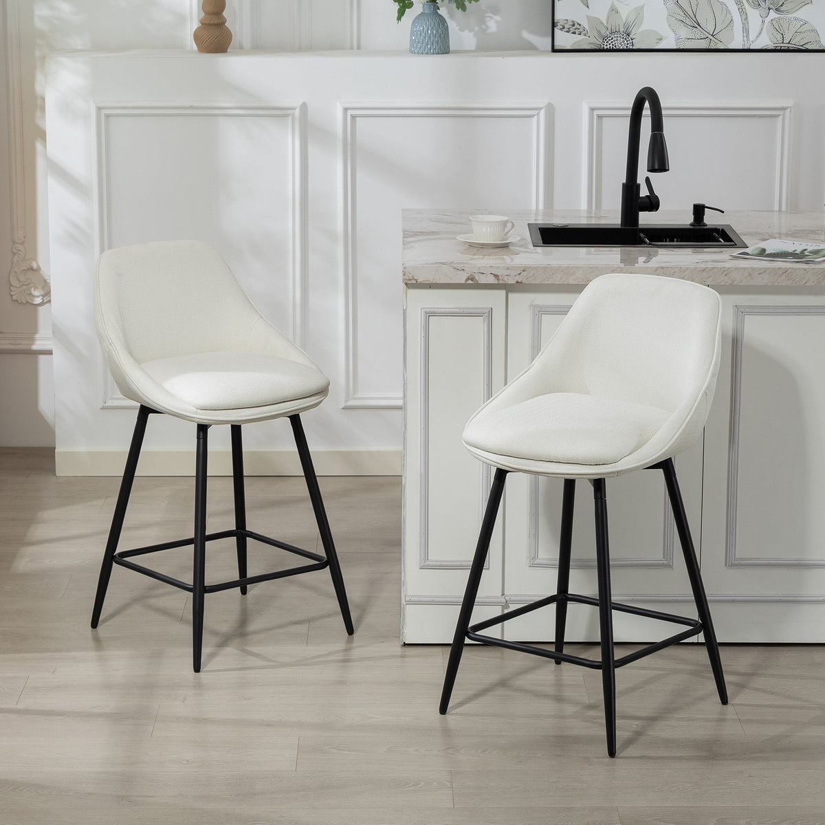 Reece 26" Counter Height Stools with Swivel and Backrest-Set of 2-Cream White