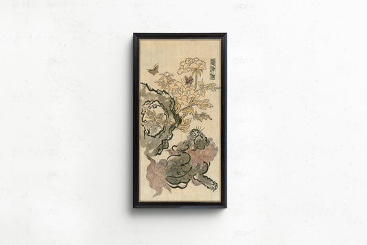 Chinese Lion & Peonies Giclee Print: Vintage Japanese Art