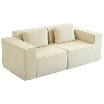 Canapé 3 places en velours côtelé IVAN Boneless avec assises profondes - Beige