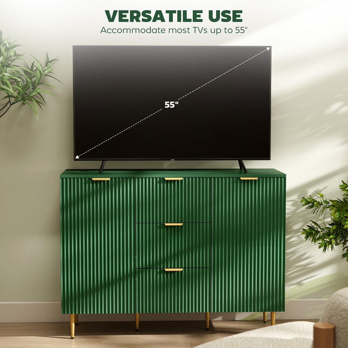 Ellis Modern Kitchen Buffet/Hallway Cabinet with 3 Drawers-Green