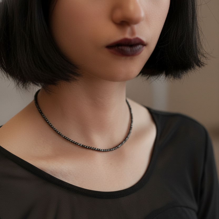 Black Obsidian Bead Necklace - 2-3mm