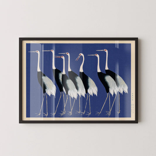 Ogata Korin Cranes Print: Japanese Woodblock Art, Blue Version